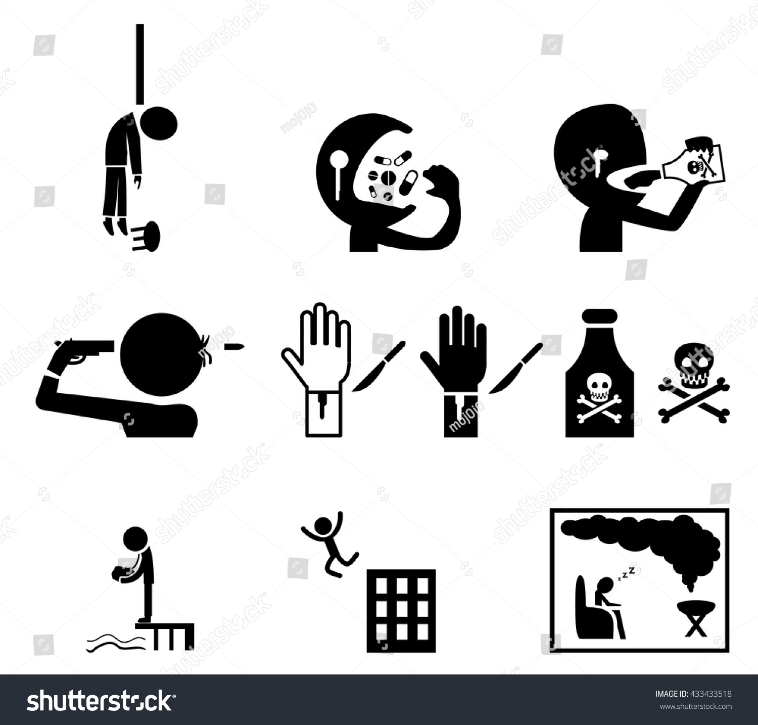 Suicide Icons Silhouette Style Vector Stock Vector (Royalty Free ...