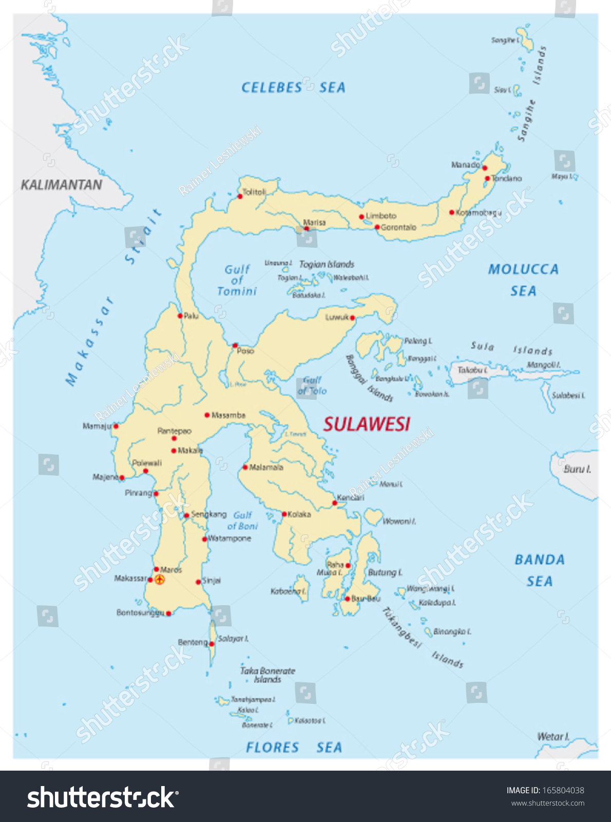 Sulawesi Map Stock Vector (Royalty Free) 165804038 | Shutterstock