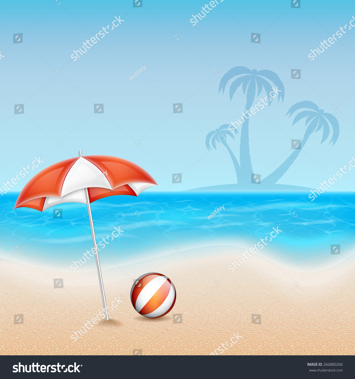 Summer Background Tropical Sea Beach Umbrella Stock Vector (Royalty ...