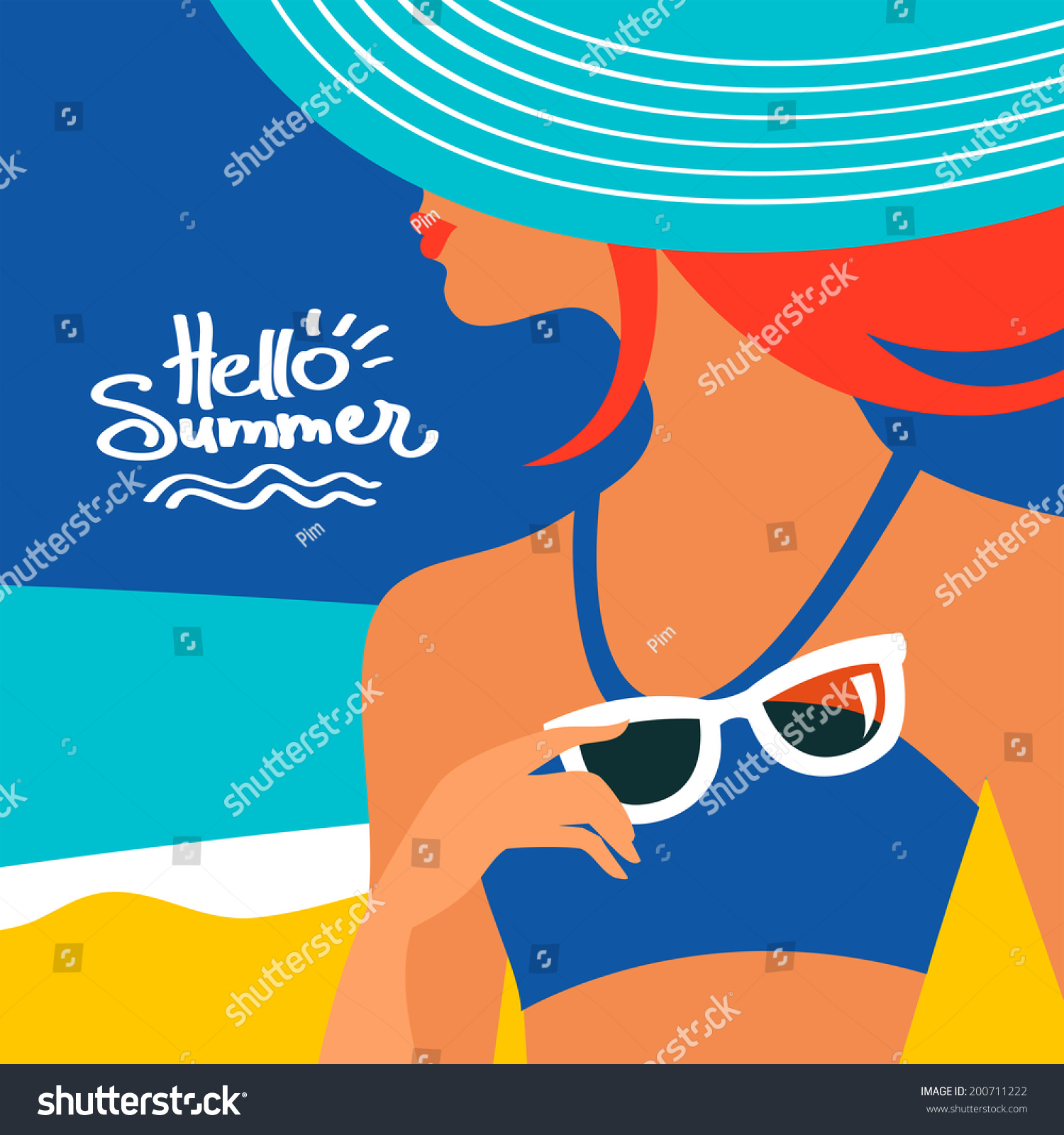 Summer Background Beautiful Woman Silhouette Seaside Stock Vector