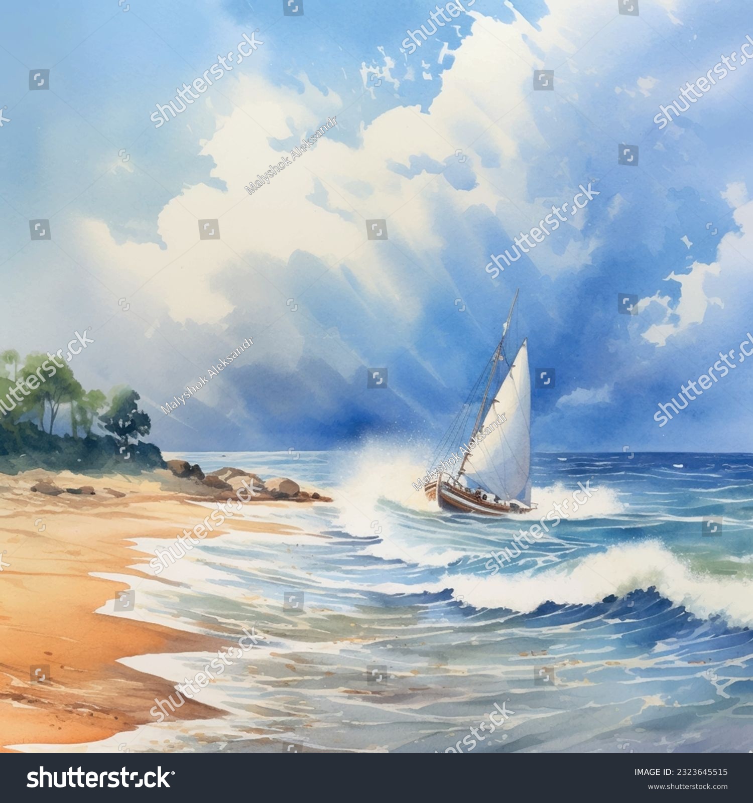 SVG of Summer beach by the sea with a sailboat on the water. abstract design. Vector graphics pattern background. Template texture for interior, packaging, wallpaper, textile, paper, interior decoration, pic svg