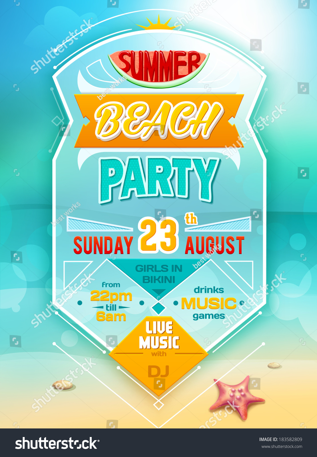 Summer Beach Party Poster Stock Vector 183582809 - Shutterstock