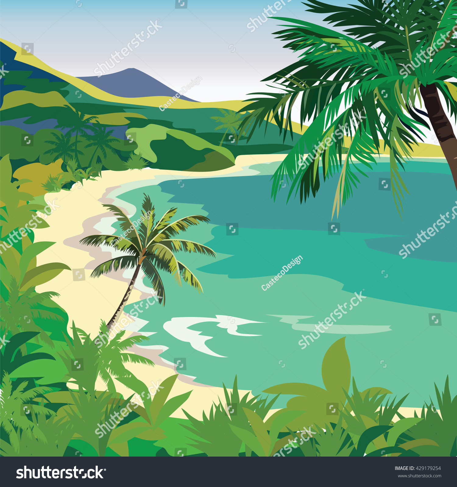 Summer Beach Tropical Palm Trees Vector Stock Vector (Royalty Free ...