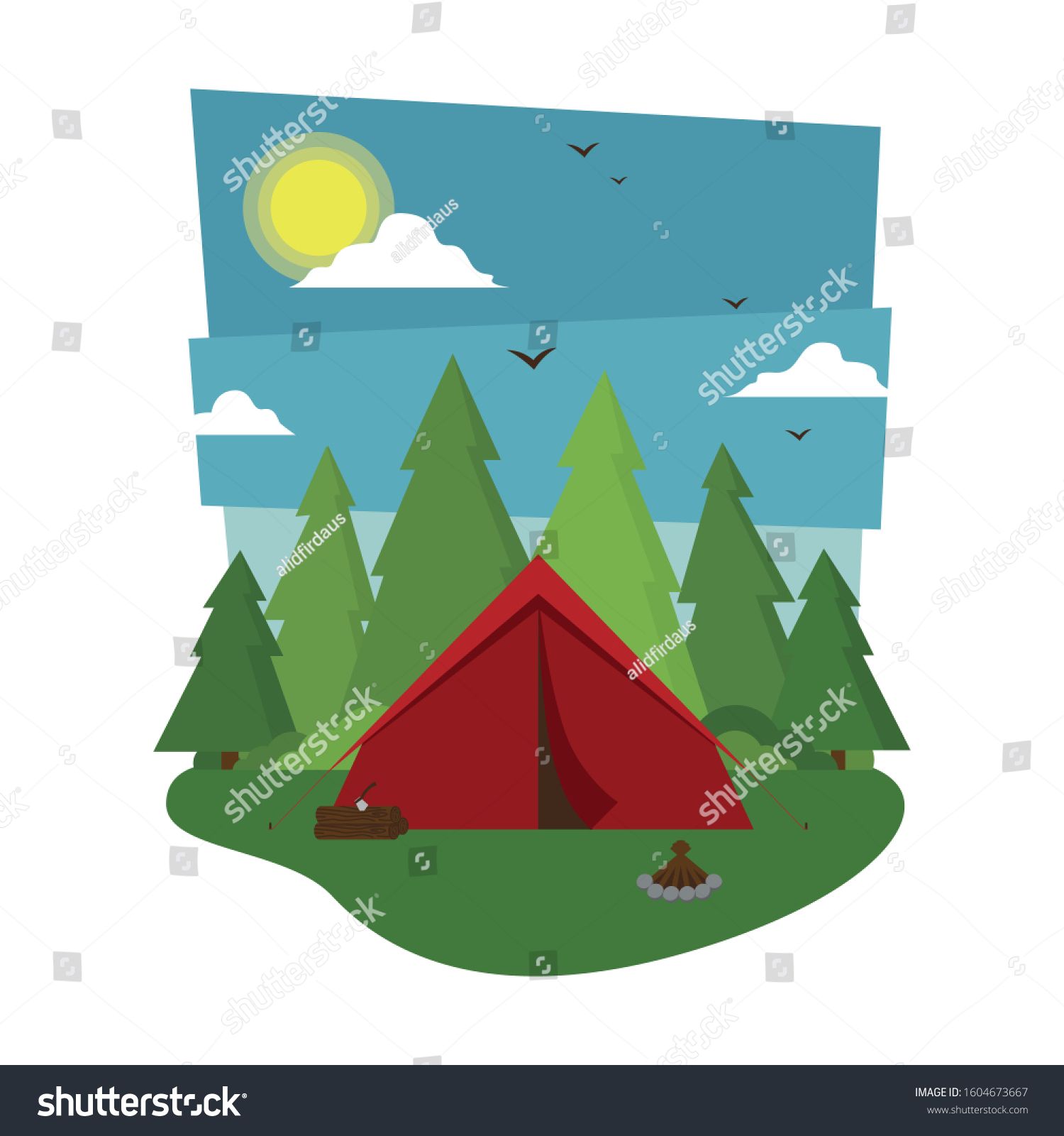 Summer Camp Flat Vector Illustration Stock Vector (Royalty Free) 1604673667