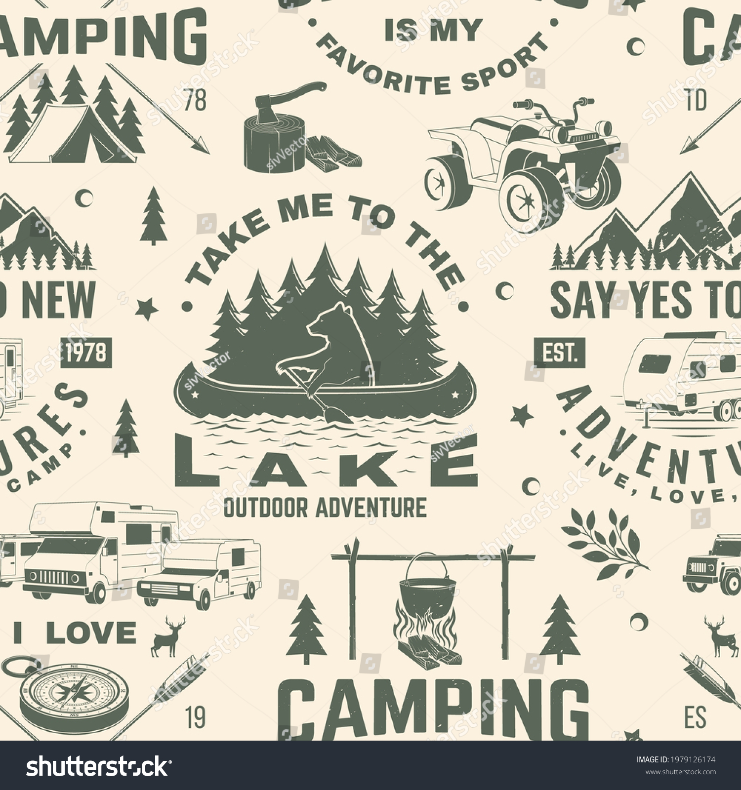 Summer Camp Seamless Pattern Background Vector Stock Vector (Royalty ...