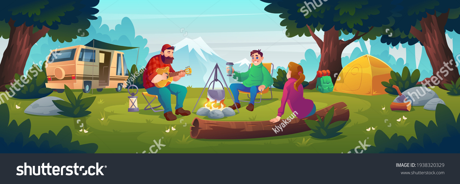 SVG of Summer camp with people sitting near bonfire svg