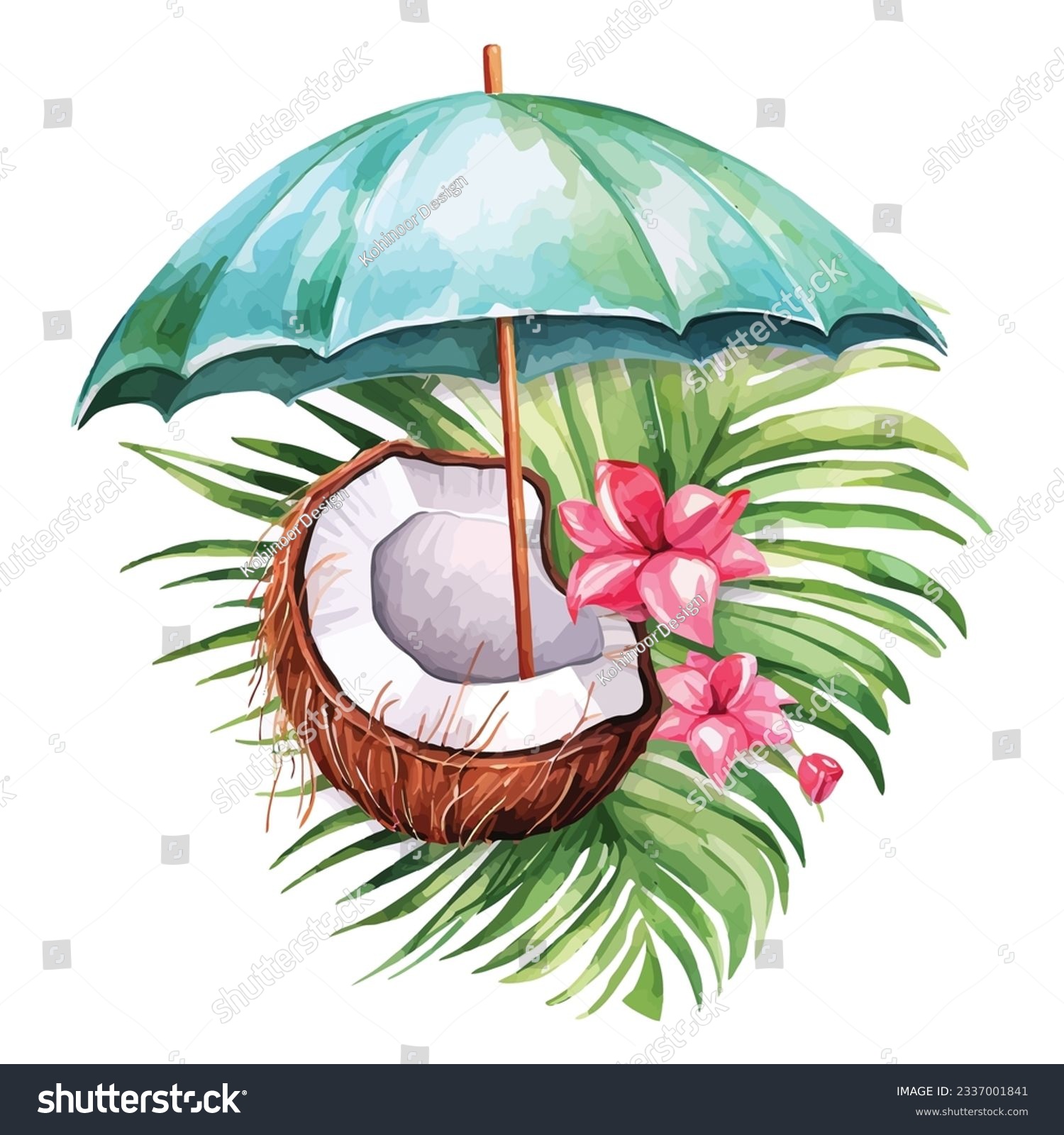 SVG of Summer Coconut Watercolor Clipart Designs svg