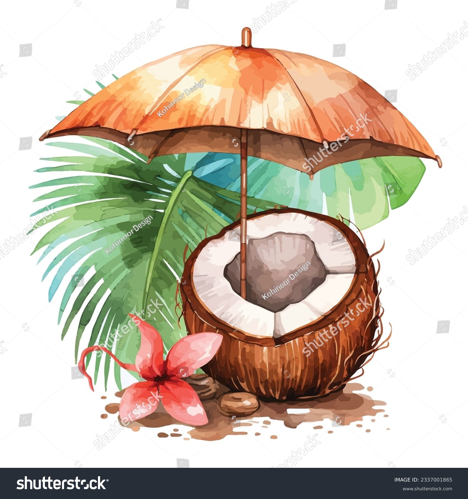 SVG of Summer Coconut Watercolor Clipart Designs svg