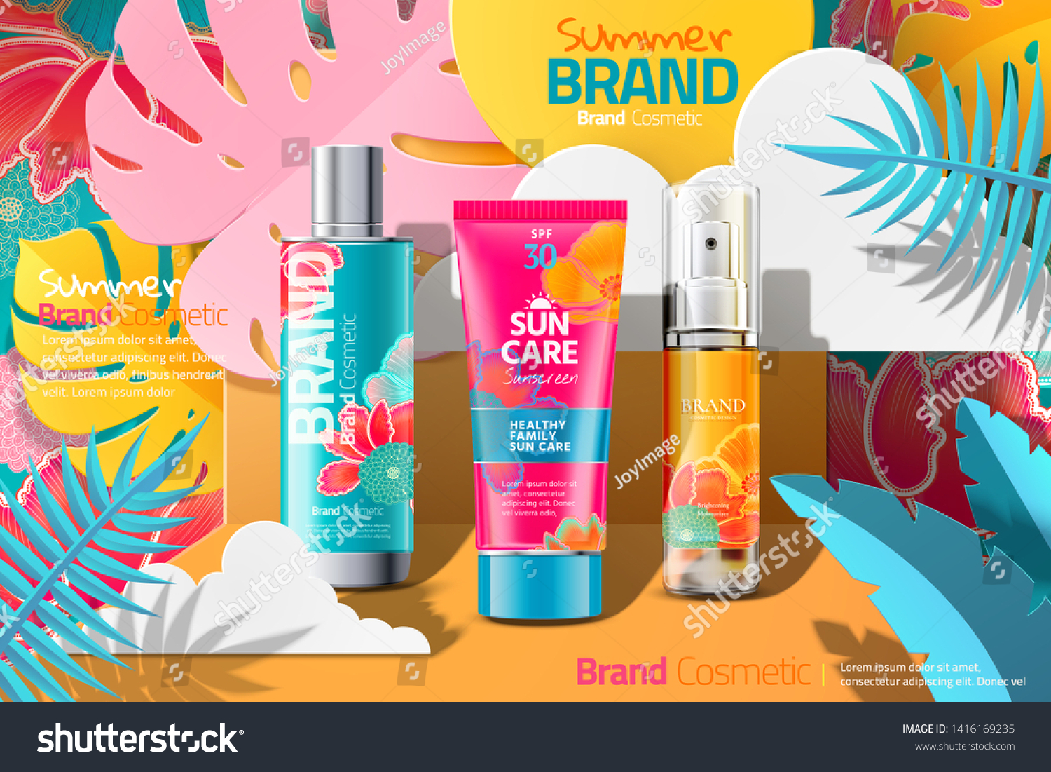 Summer Cosmetic Skincare Ads On Colorful Stock Vector (Royalty Free ...