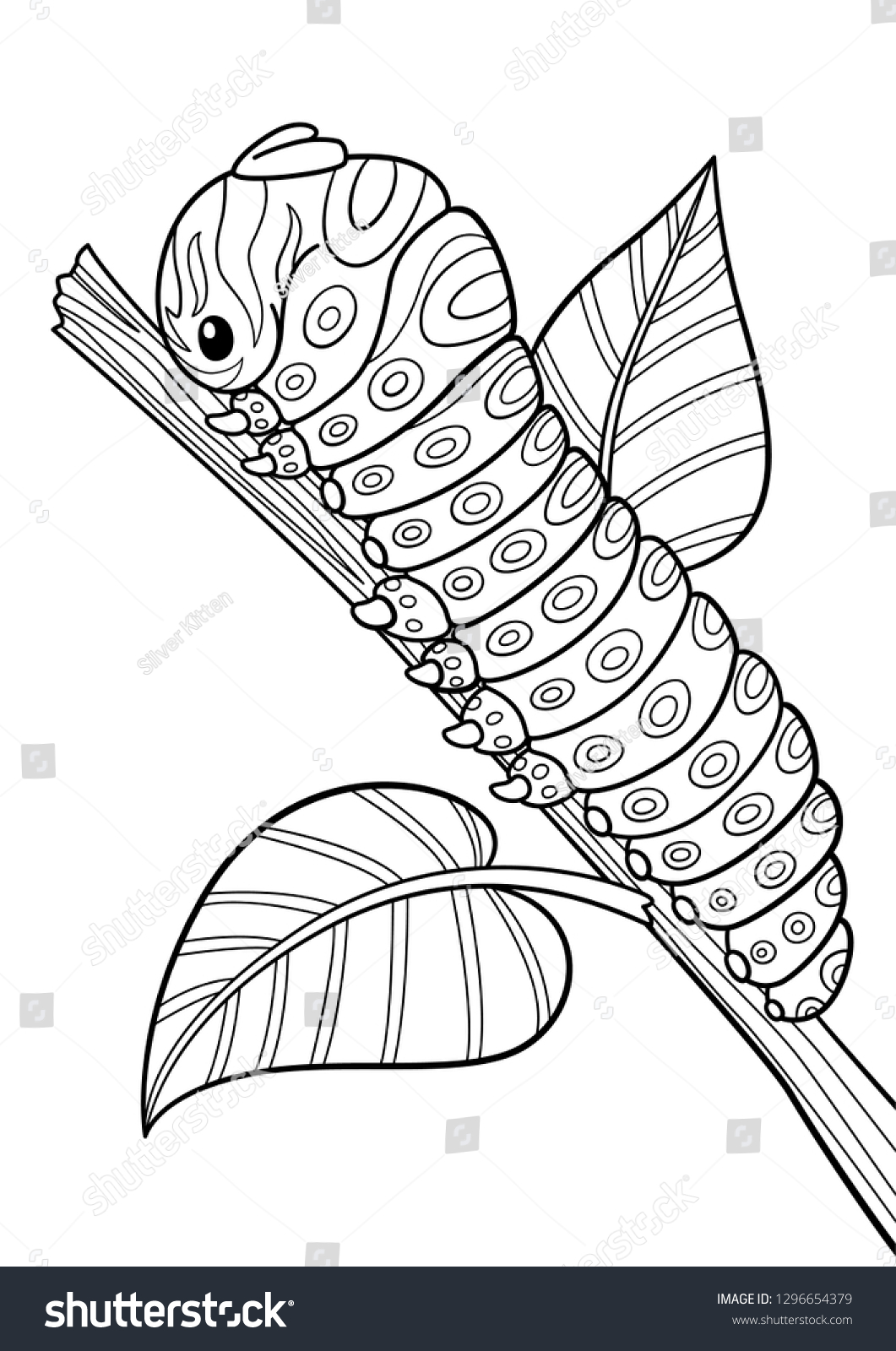 Summer Doodle Coloring Book Page Caterpillar Stock Vector Royalty Free 1296654379