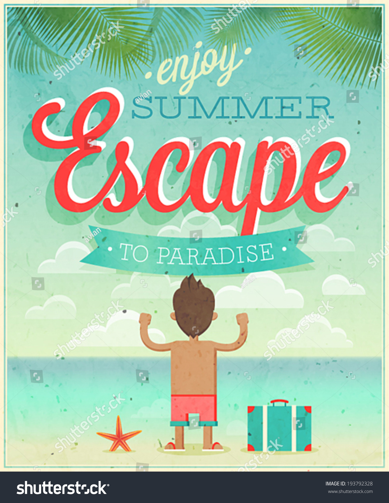 Summer Escape Poster Vector Illustration Stock Vector 193792328