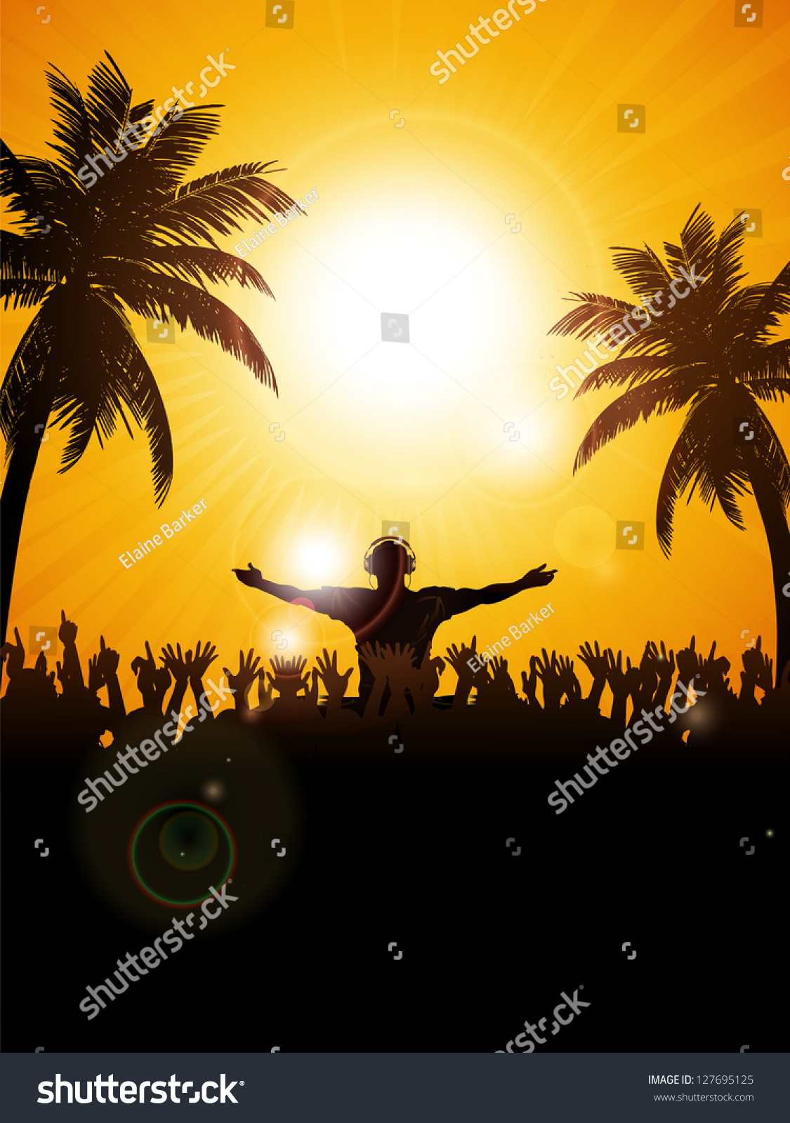 Summer Festival Background Dj Crowd Palm Stock Vector (Royalty Free ...