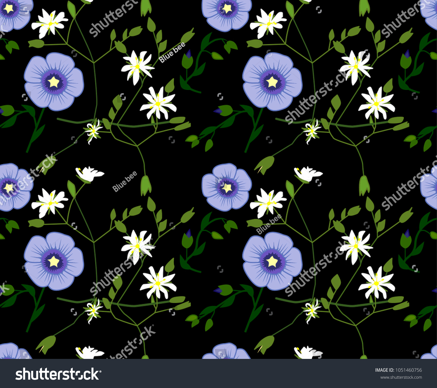 Summer Floral Pattern Blue White Flowers Stock Vector Royalty Free