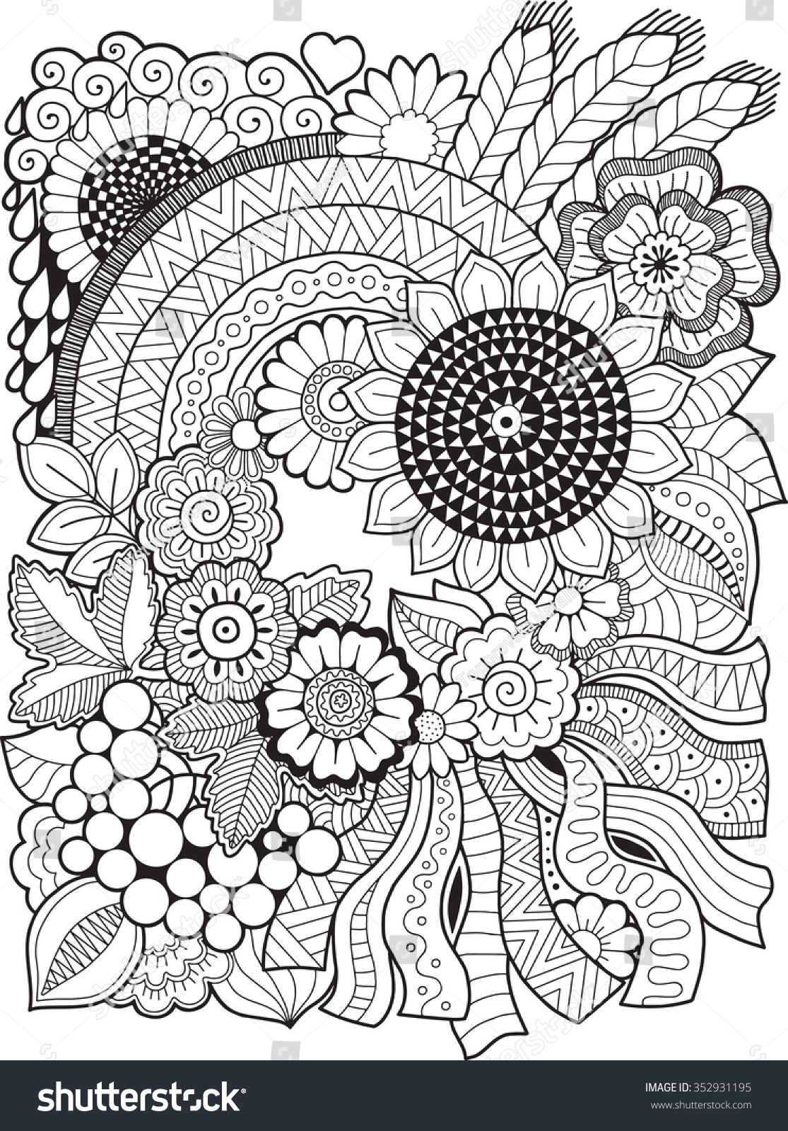 Summer Flowers Coloring Book Adult Stockvektor 352931195 - Shutterstock