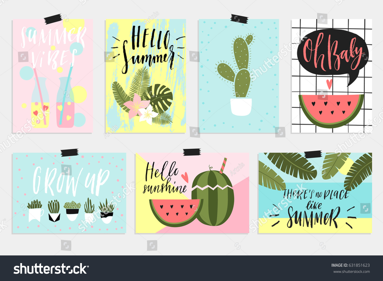 Summer Greeting Cards Posters Fun Elements Stock Vector Royalty Free 631851623
