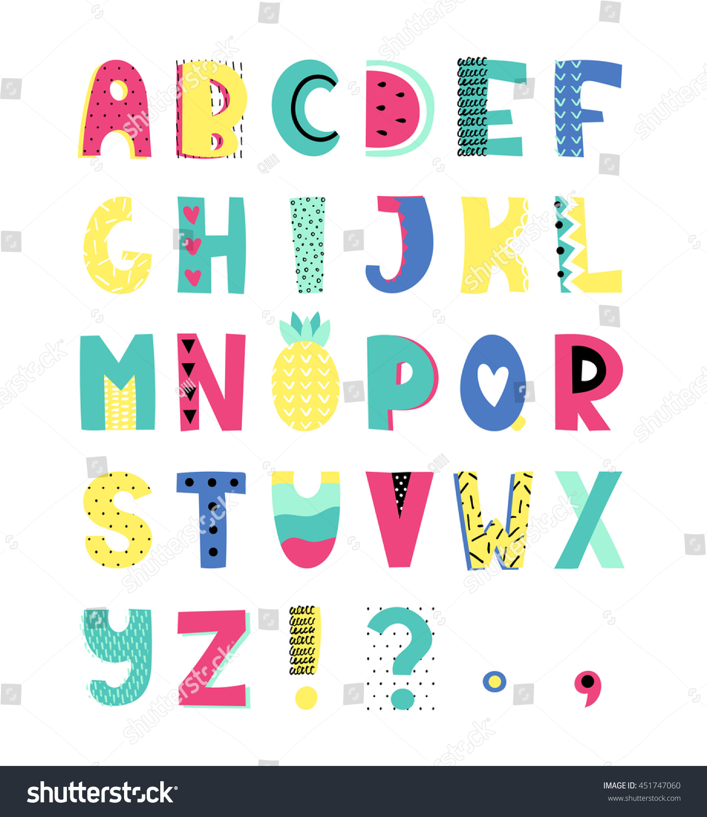 Summer Hand Drawn Colorful Alphabet Vector Stock Vector (Royalty Free ...