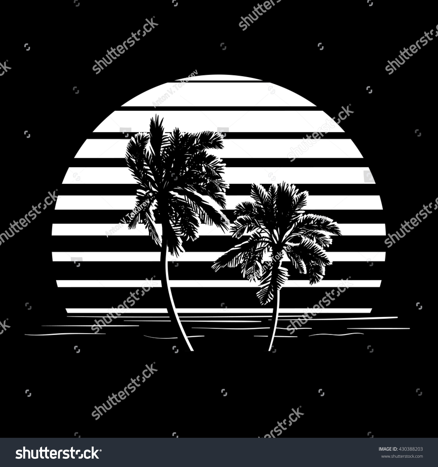 Black and white beach sunset Stock Vectors, Images & Vector Art ...