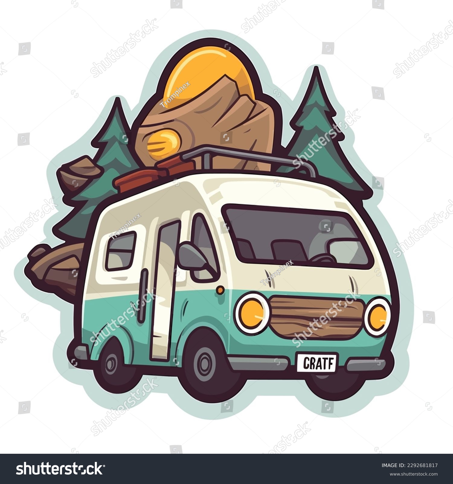 SVG of Summer holidays and camping. Travel by caravan for adventure. Family trip. Cartoon vector illustration. label, sticker, t-shirt printing svg