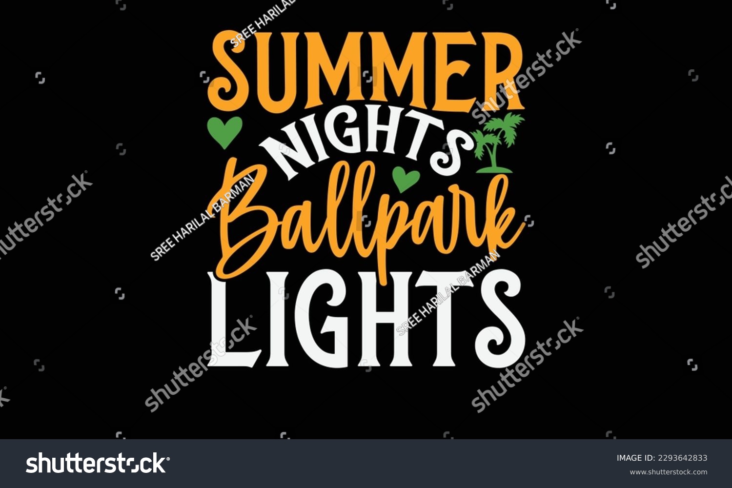 SVG of Summer nights ballpark lights - Summer Svg typography t-shirt design, Hand drawn lettering phrase, Greeting cards, templates, mugs, templates, brochures, posters, labels, stickers, eps 10. svg