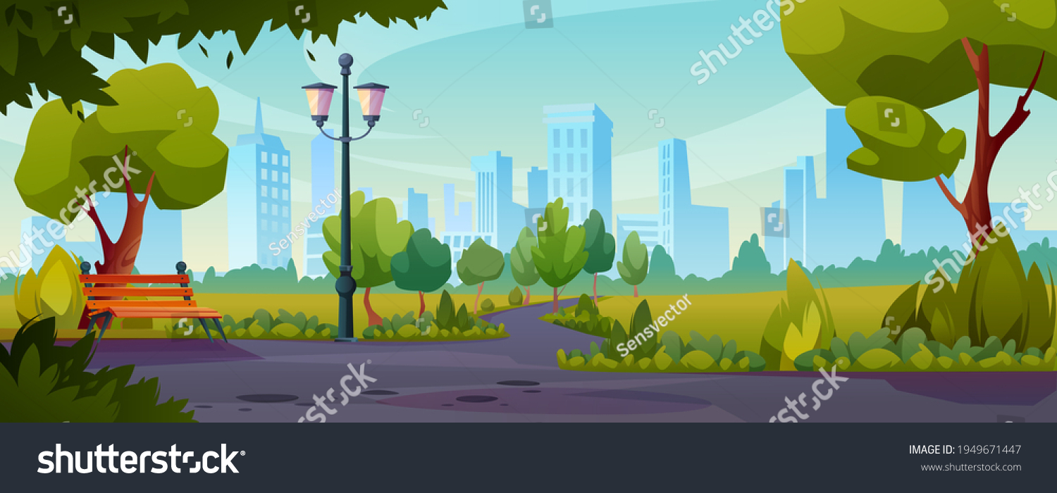 Summer Spring Park Sidewalks Flat Color Stock Vector (Royalty Free ...