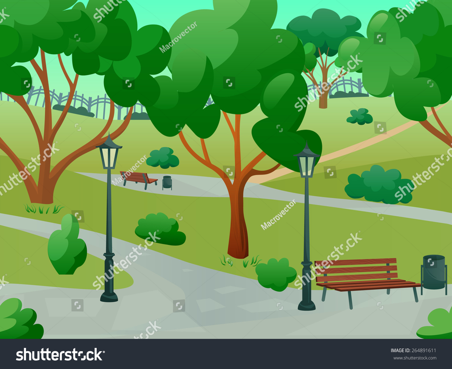 Summer Park Alley 2d Game Landscape Stock Vector 264891611 - Shutterstock