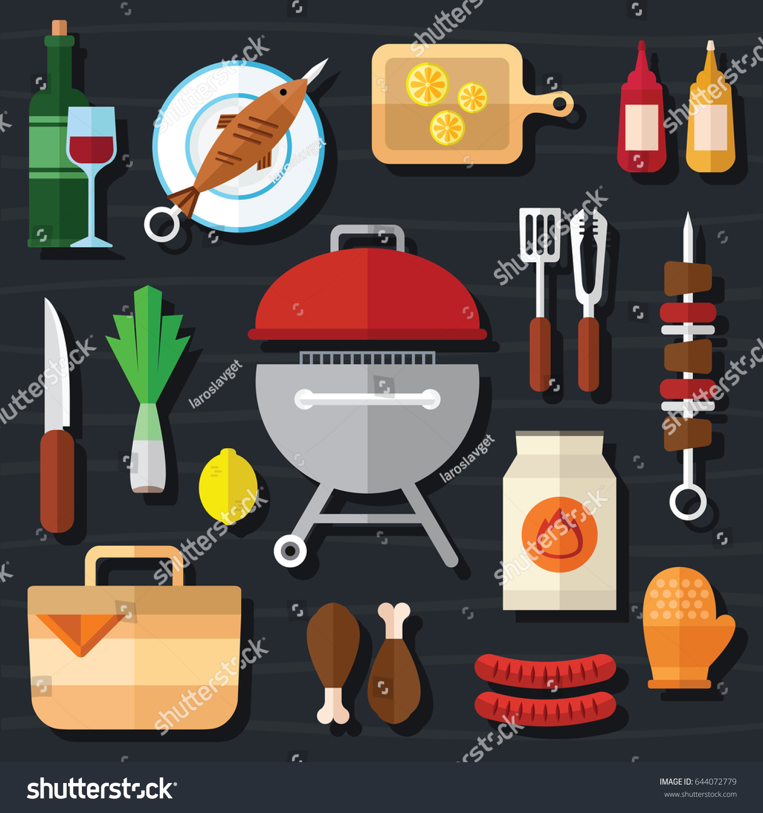 Summer Picnic Barbecue Food Icon Set Stock Vector (Royalty Free ...