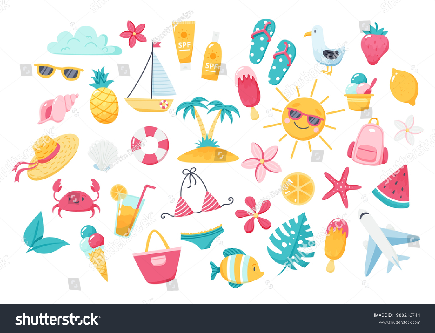 Summer Set Cute Beach Elements Bikini Stock Vector (Royalty Free ...