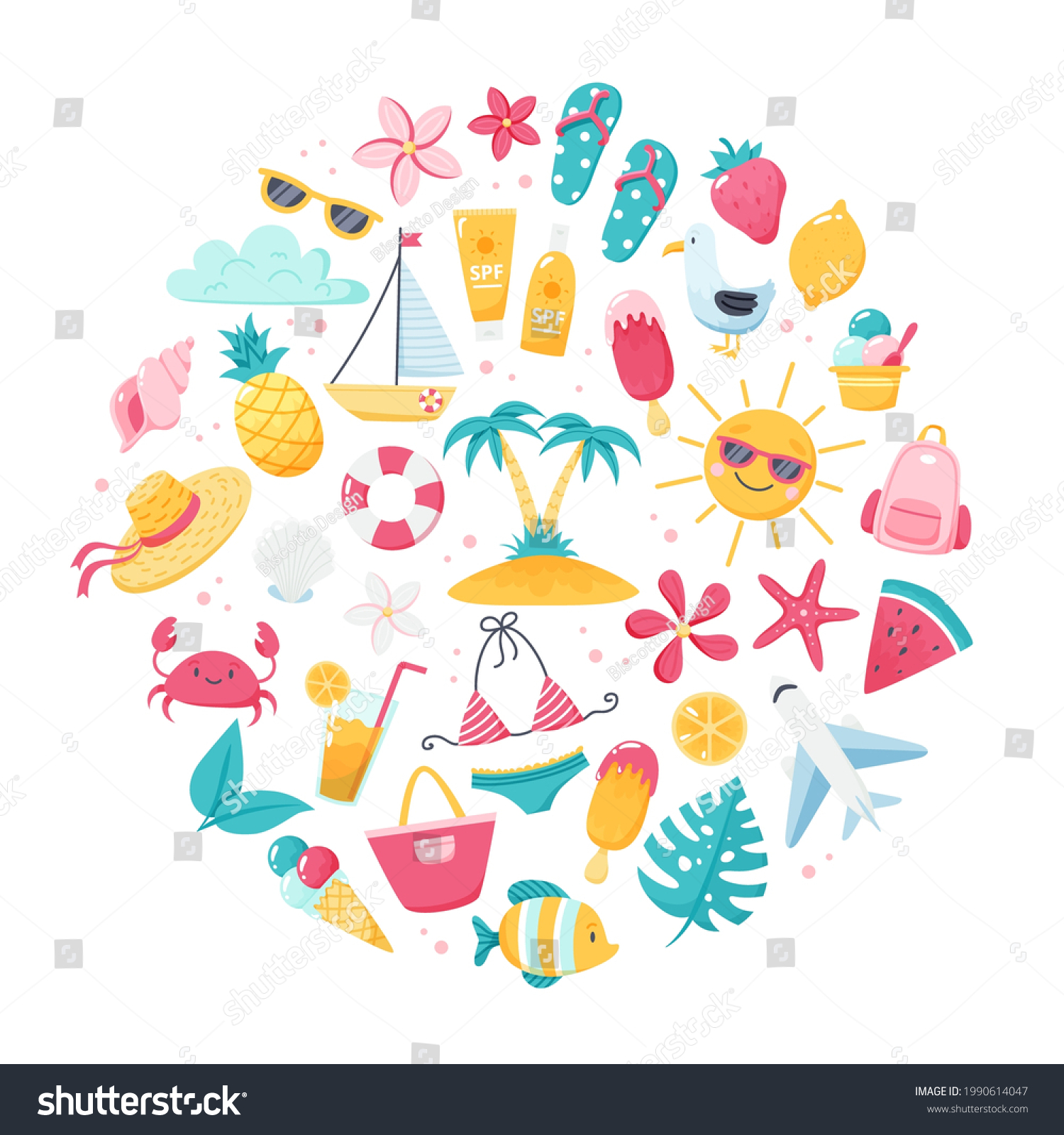 Summer Set Cute Beach Elements Bikini Stock Vector (Royalty Free ...