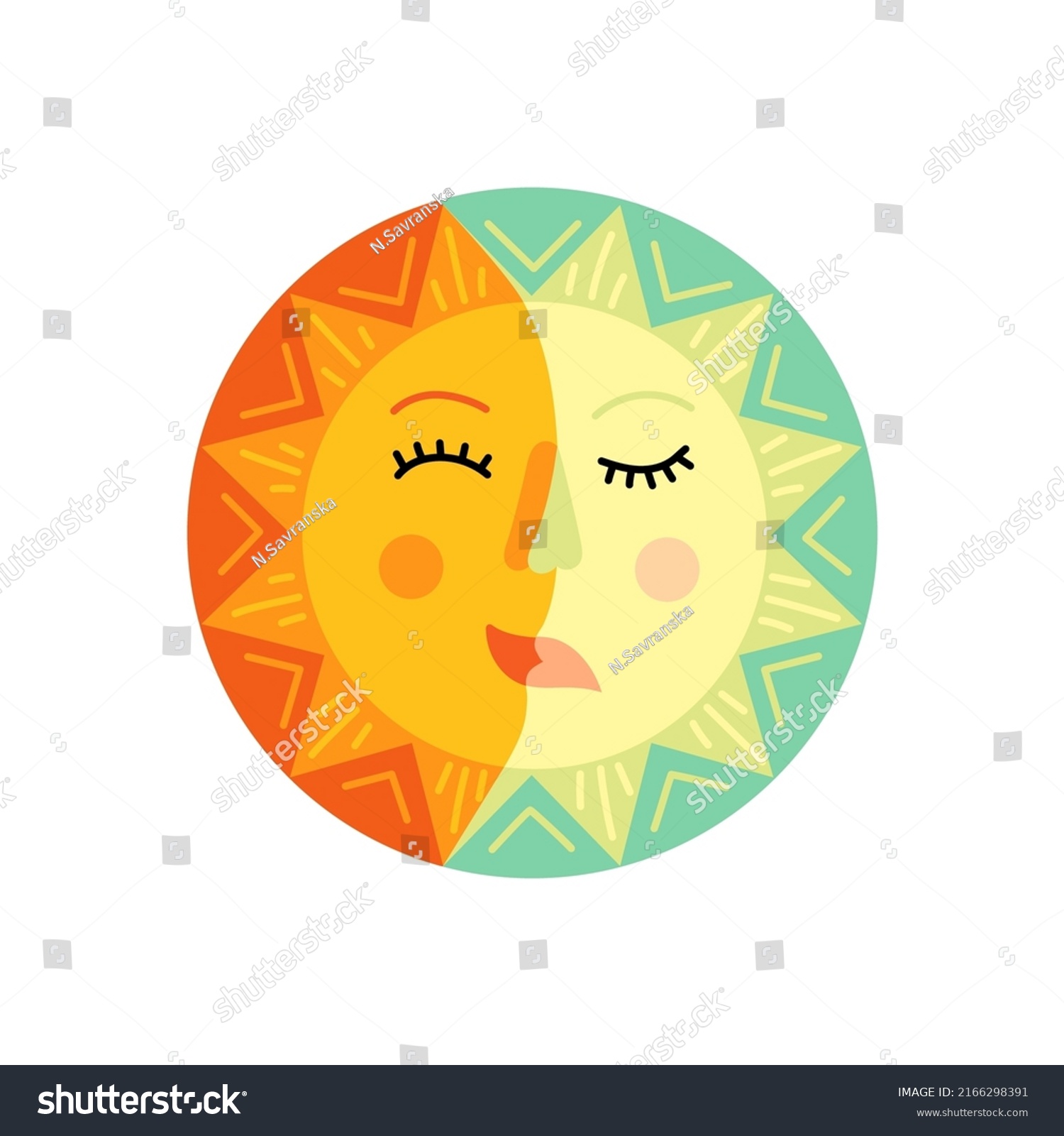 Summer Solstice Sign Sun Moon Face Stock Vector (Royalty Free ...