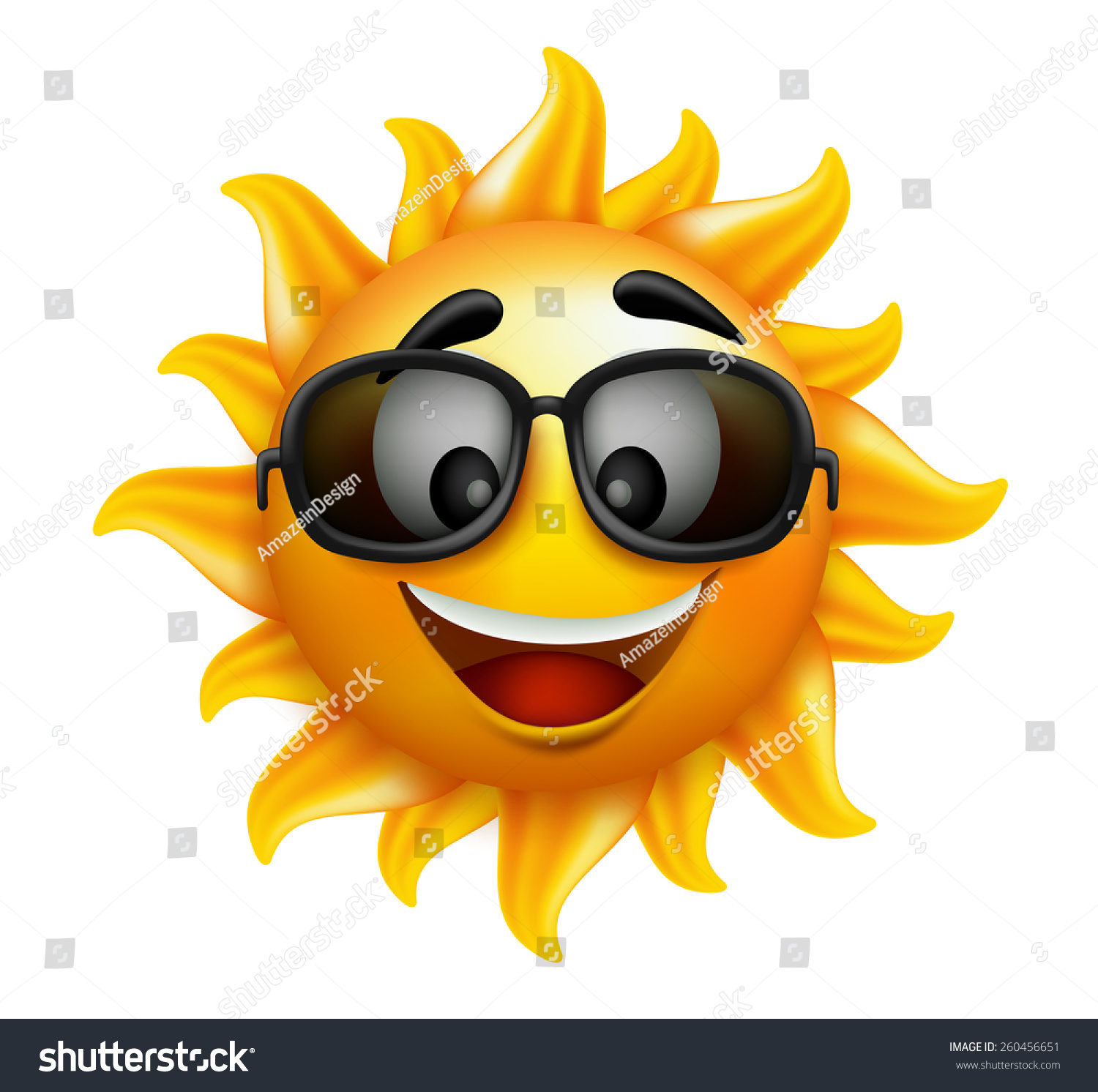 Summer Sun Face with sunglasses and Happy Smile Vector Illustration