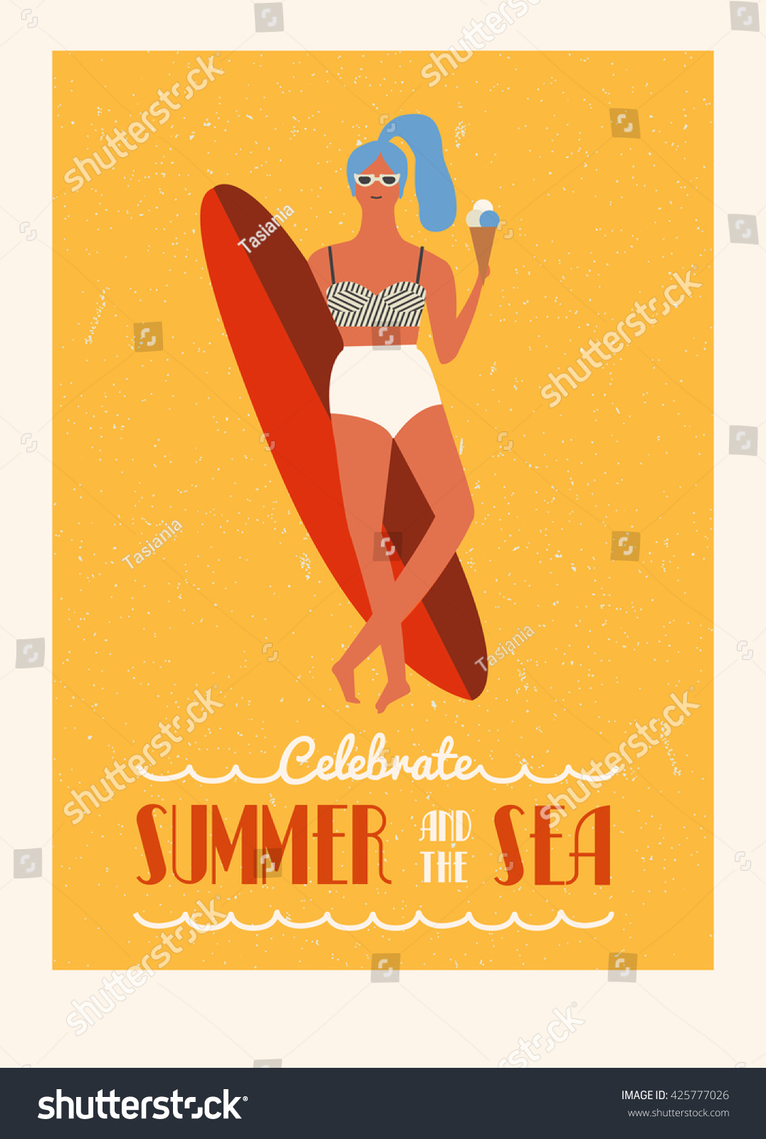 Summer Surfing Quote Poster Art Deco Stock Vector Royalty Free