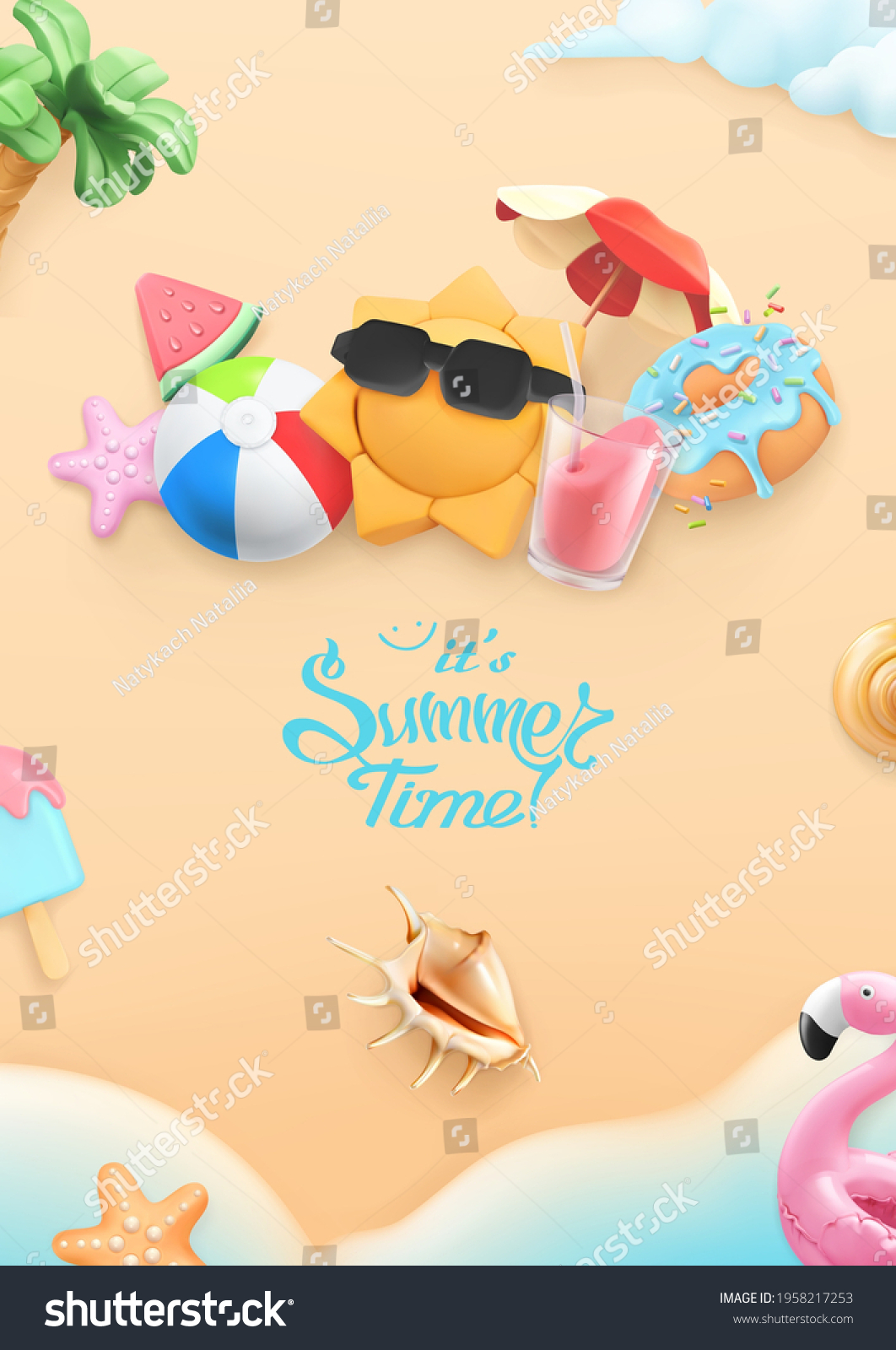 Summer Time Background 3d Vector Realistic Stock Vector (Royalty Free ...