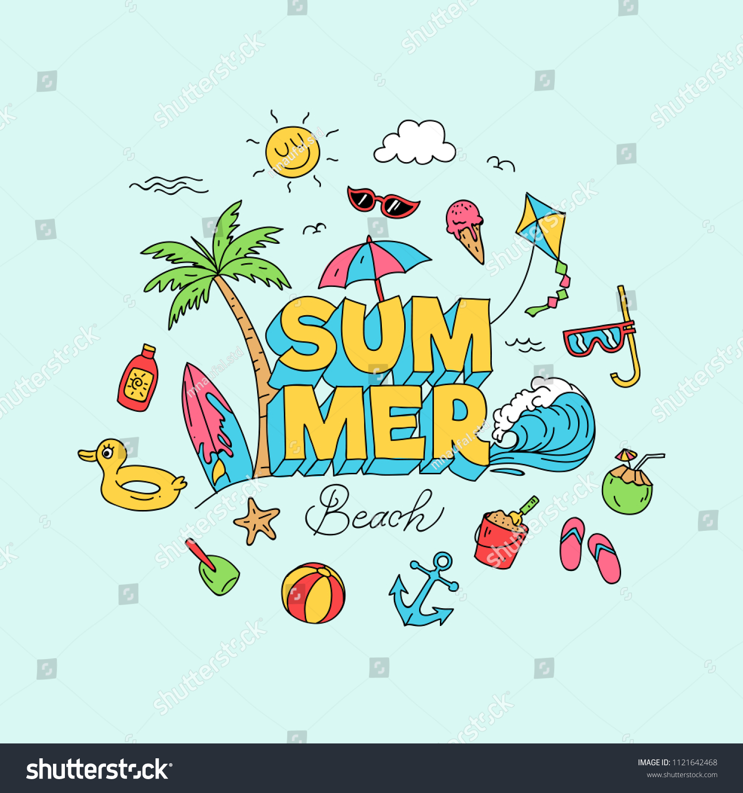 Summer Time Doodle Art Beach Holiday Stock Vector Royalty Free