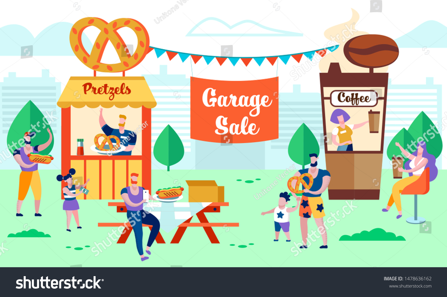 Summer Time Garage Sale People Buying Stock Vector Royalty Free