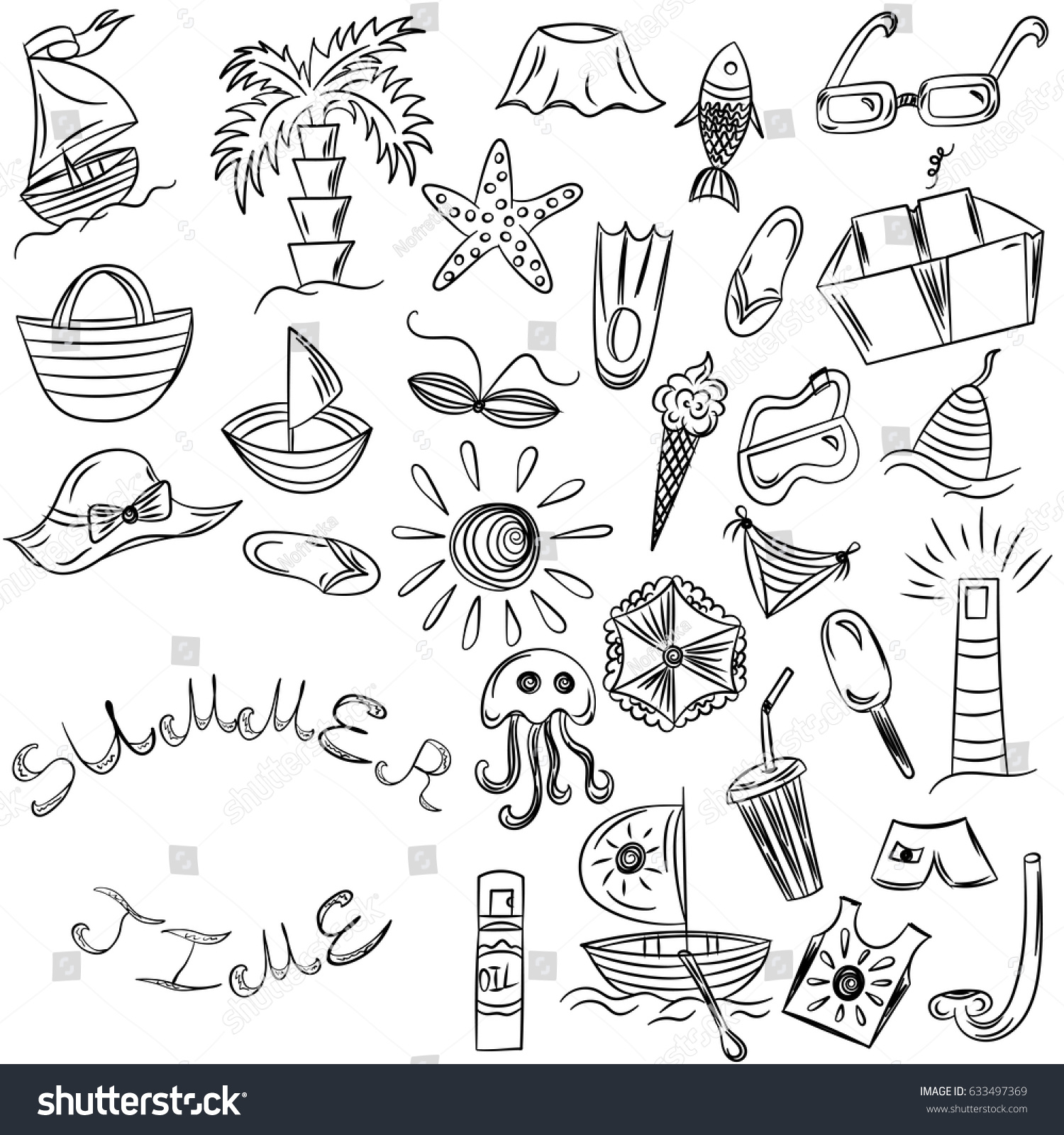 Uncategorized Drawings Of Summer summer time hand drawings vacancies stock vector 633497369 of symbols doodle boats ice cream
