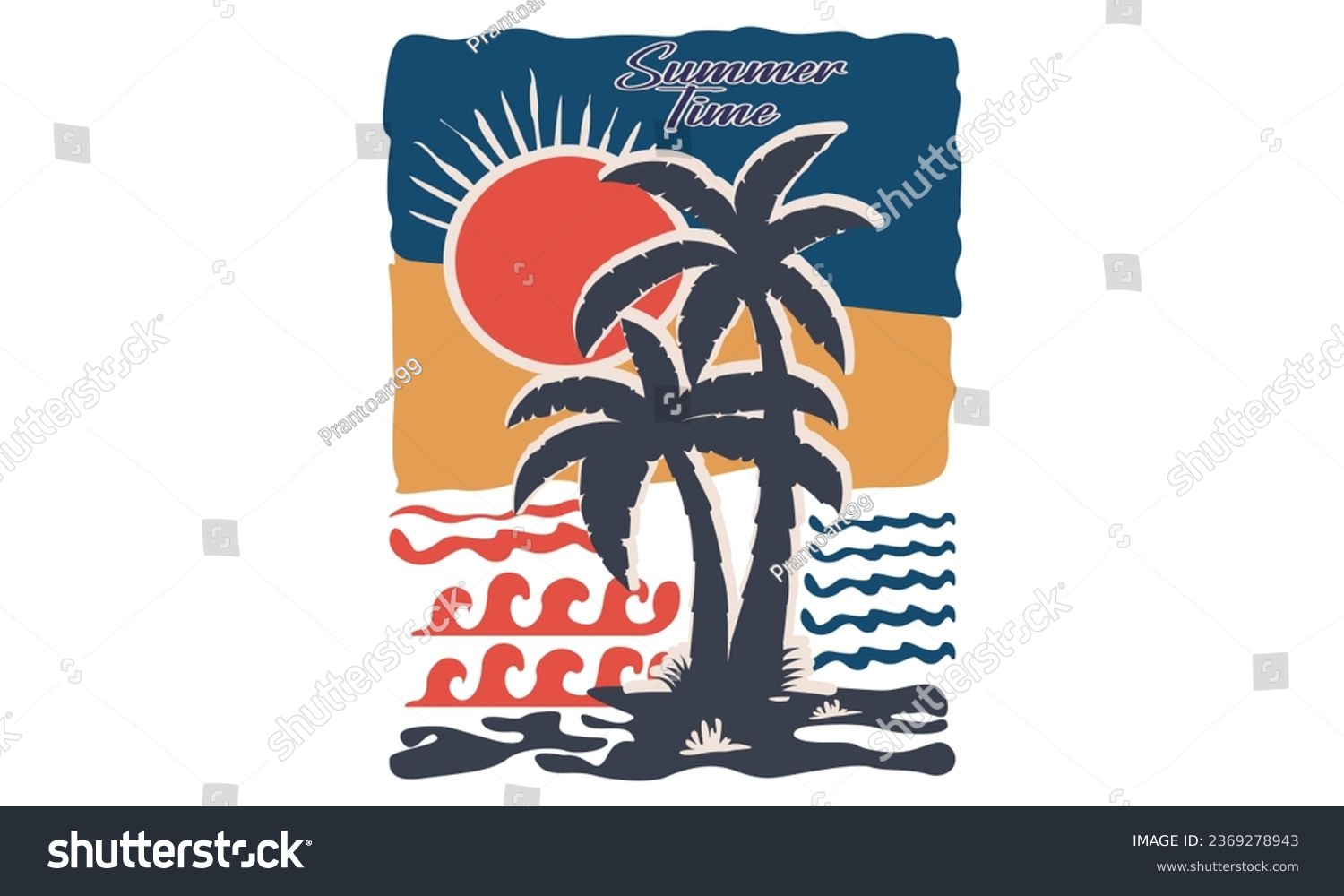 SVG of Summer Time Surfing Boats Colorful Beach Illustration Design, Hello, Summer California Beach Vector T-shirt Design. svg