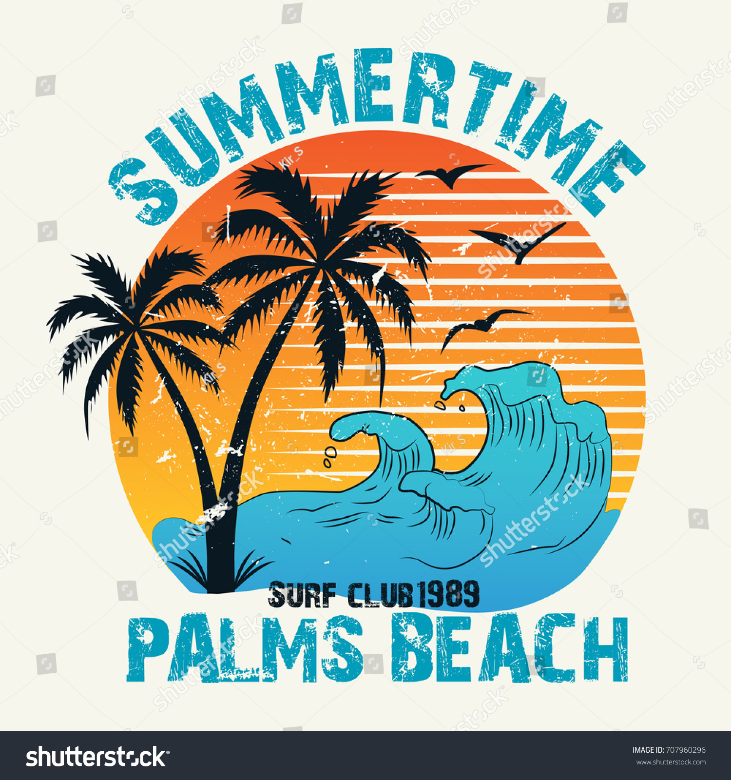 Summer Time Vector Illustration Vintage Graphic Stock Vector