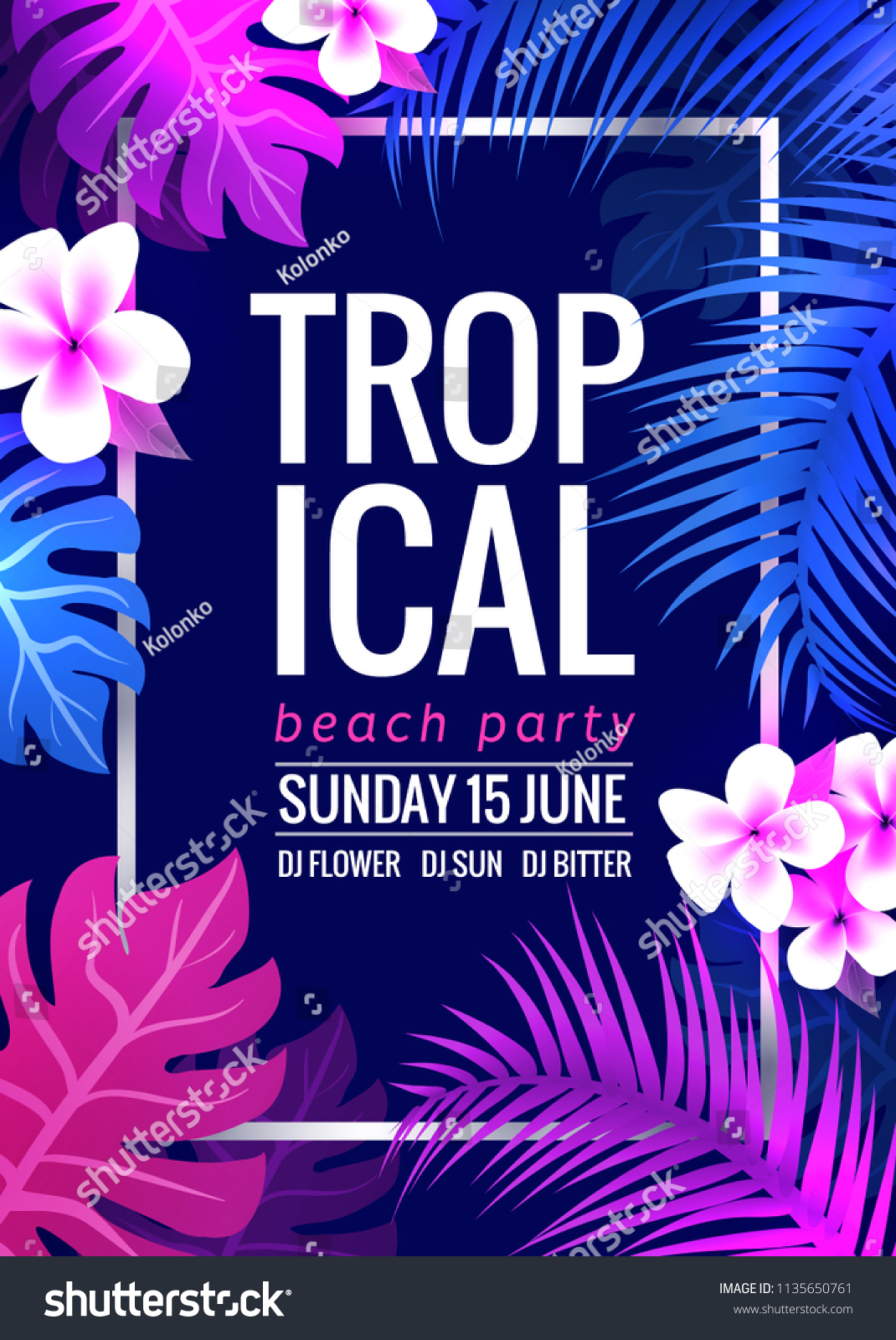 Summer Tropical Party Flyer Design Template Stock Vector Royalty Free