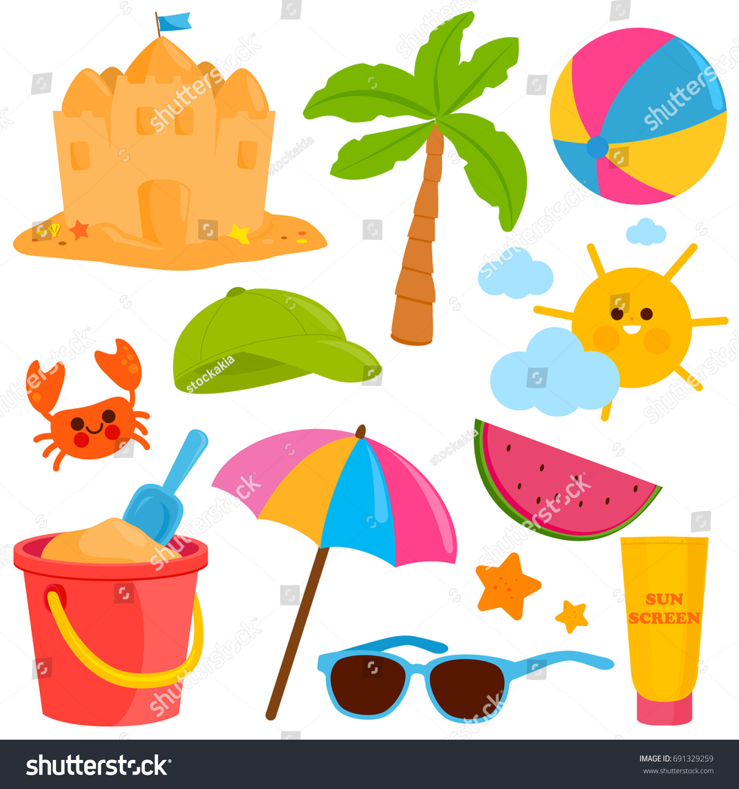 SVG of Summer vacation and beach set. Vector illustration collection svg