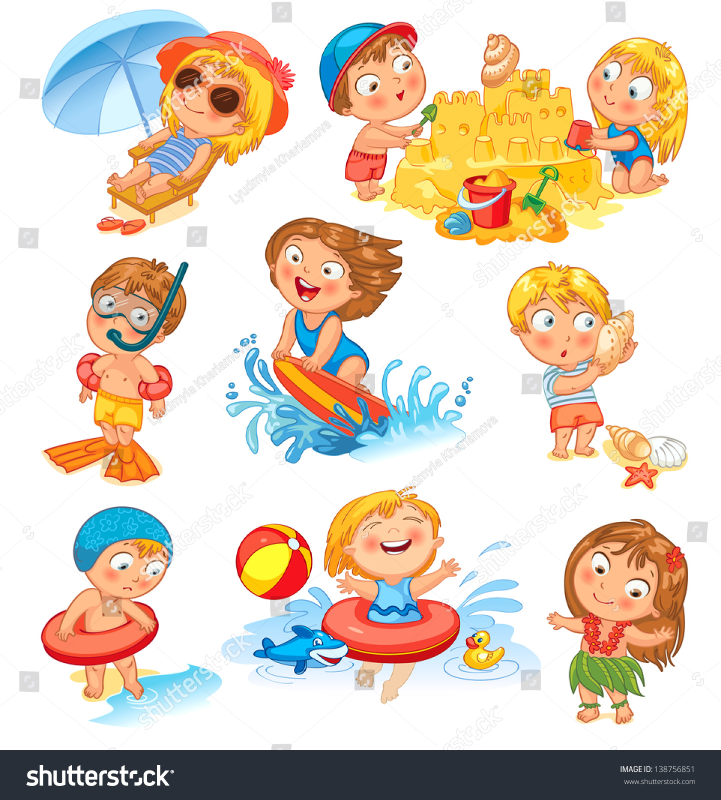 Summer Vacation Cute Little Girl Bathing Stock Vector 138756851 ...