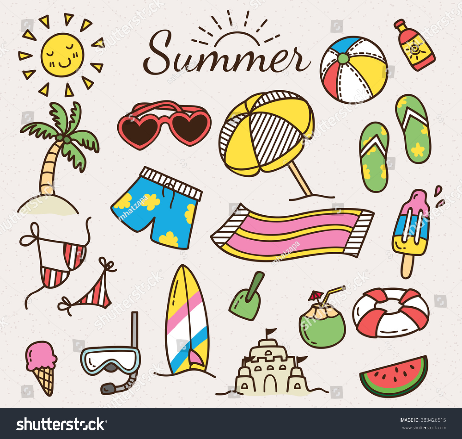 Summer Vector Icon Cute Cartoon Doodle Stock Vector (Royalty Free ...