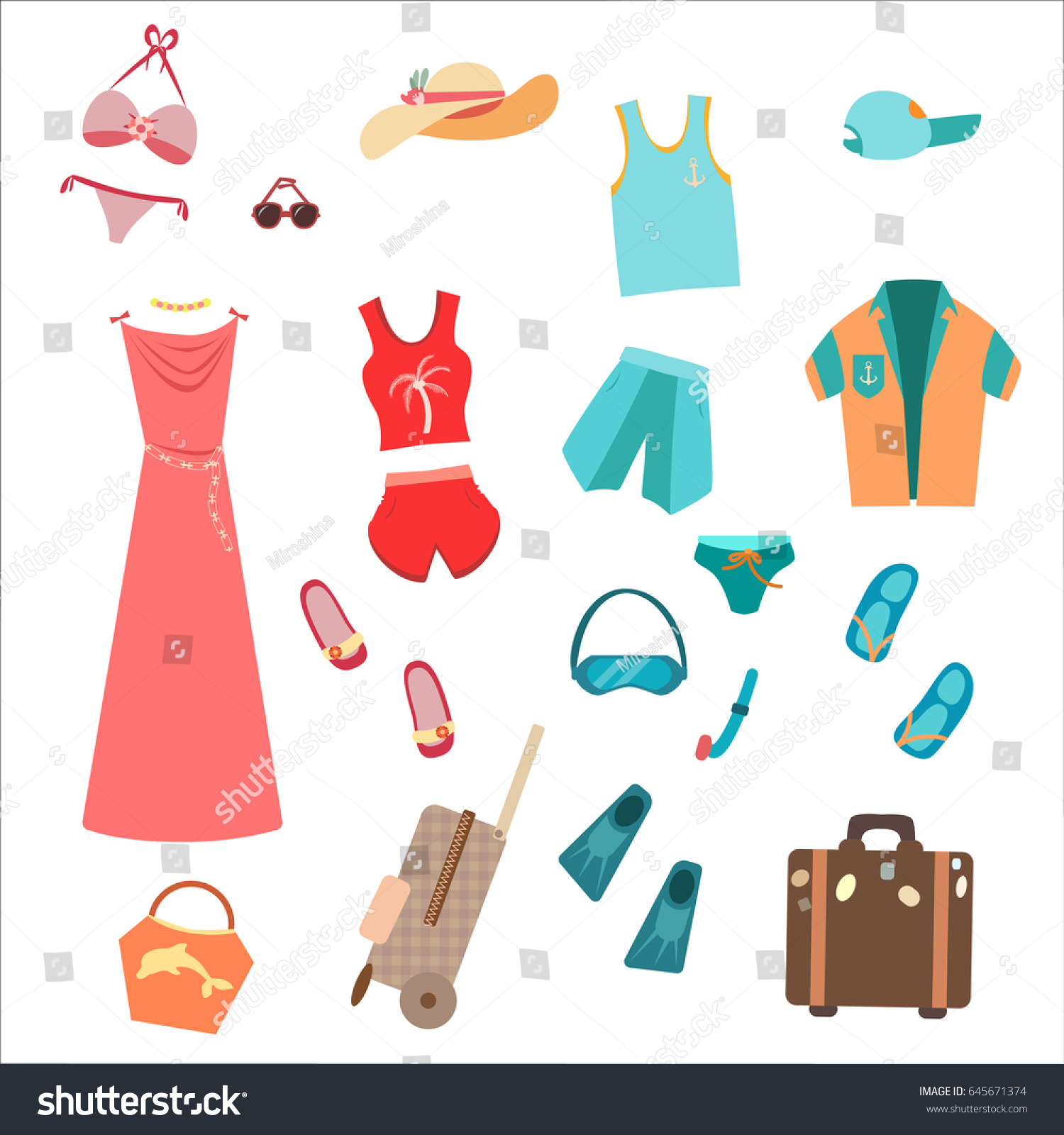 Summer Wardrobe Tourists Travelers Men Women Stock Vector Royalty