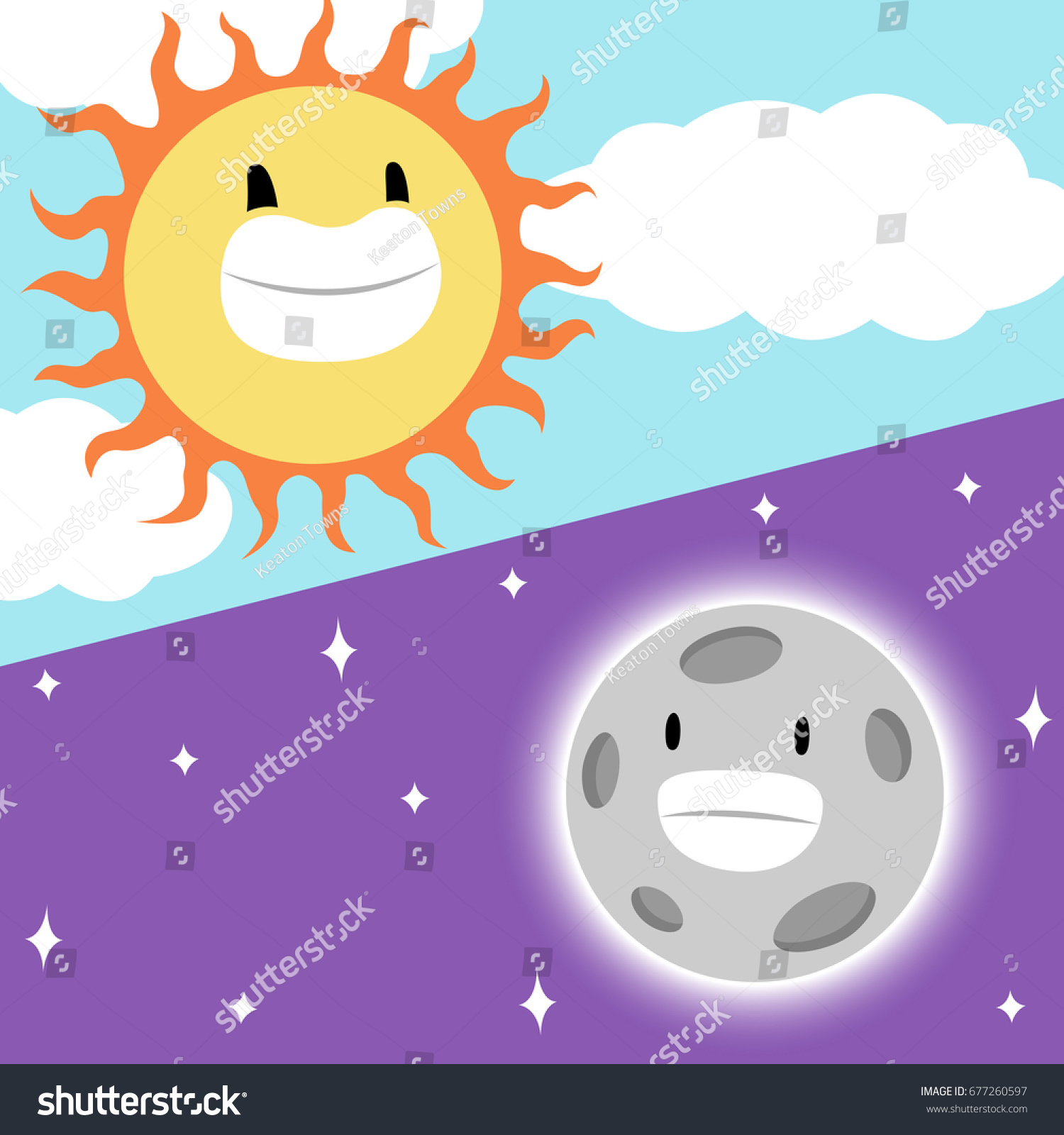 Sun Moon Day Night Vector Illustration Stock Vector (Royalty Free ...