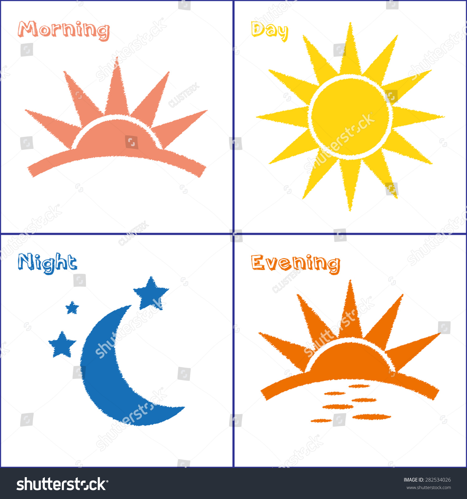 Sun And Moon Morning Day Evening Night Handdrawn Vector Icon Set ...