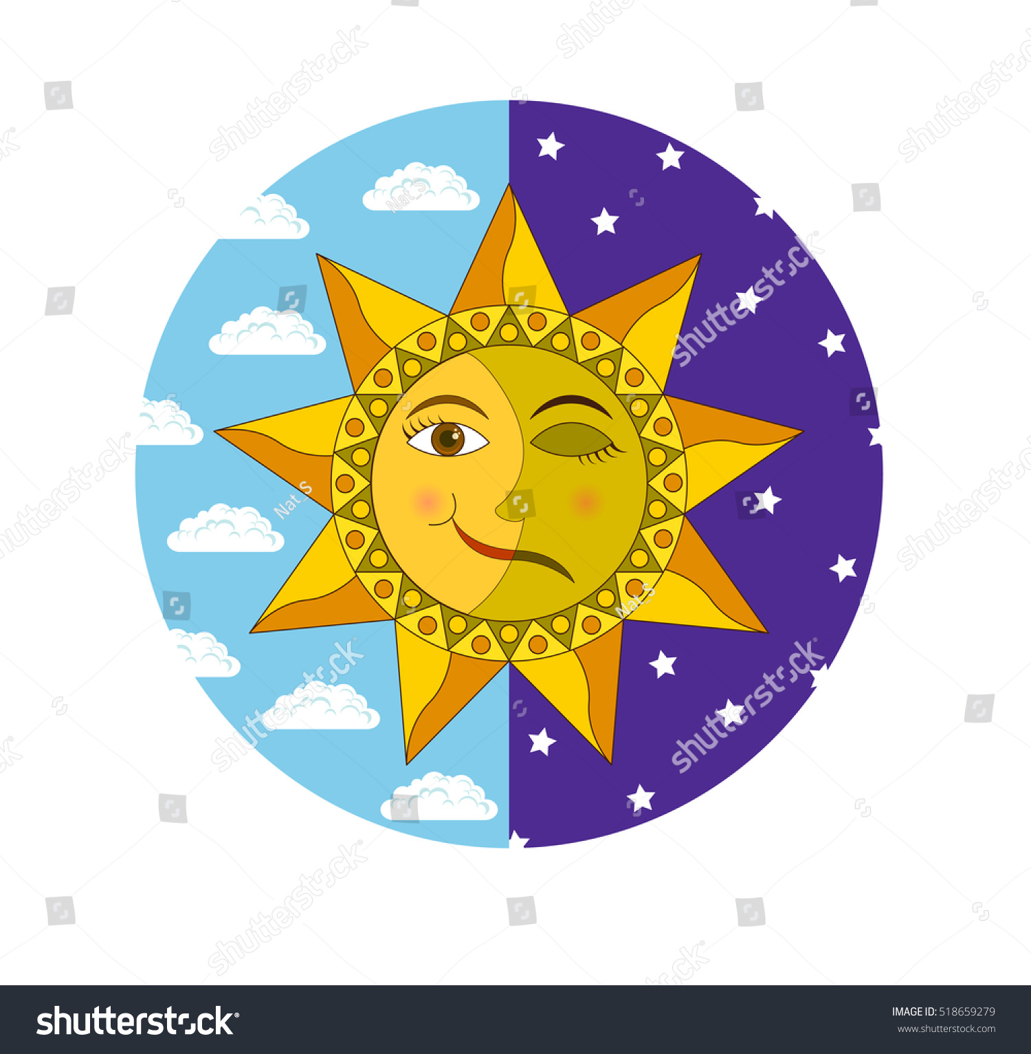 Sun Moon Solstice Cartoon Vector Illustration Stock Vector Royalty Free