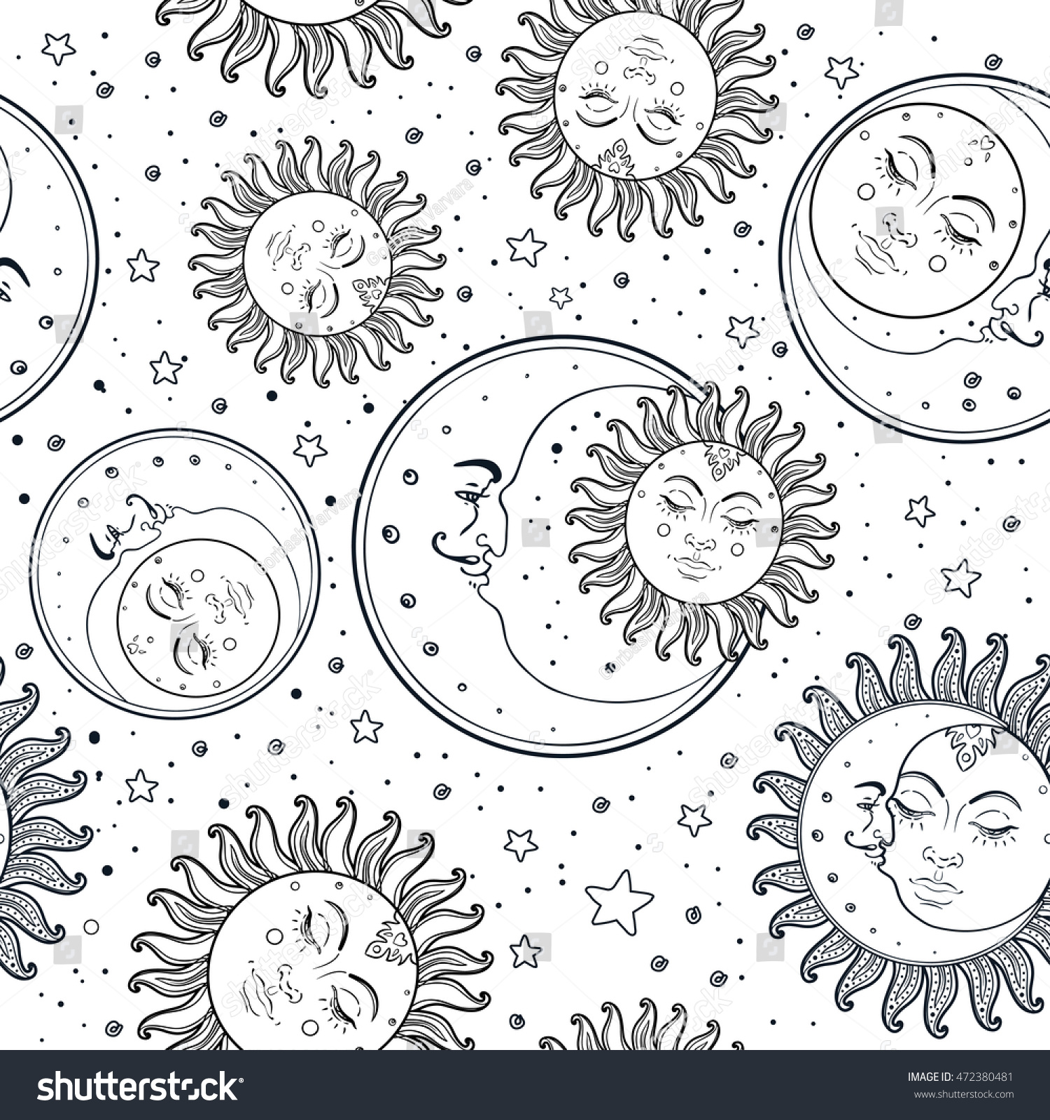 Sun Moon Vector Seamless Pattern Stars Stock Vector (Royalty Free ...