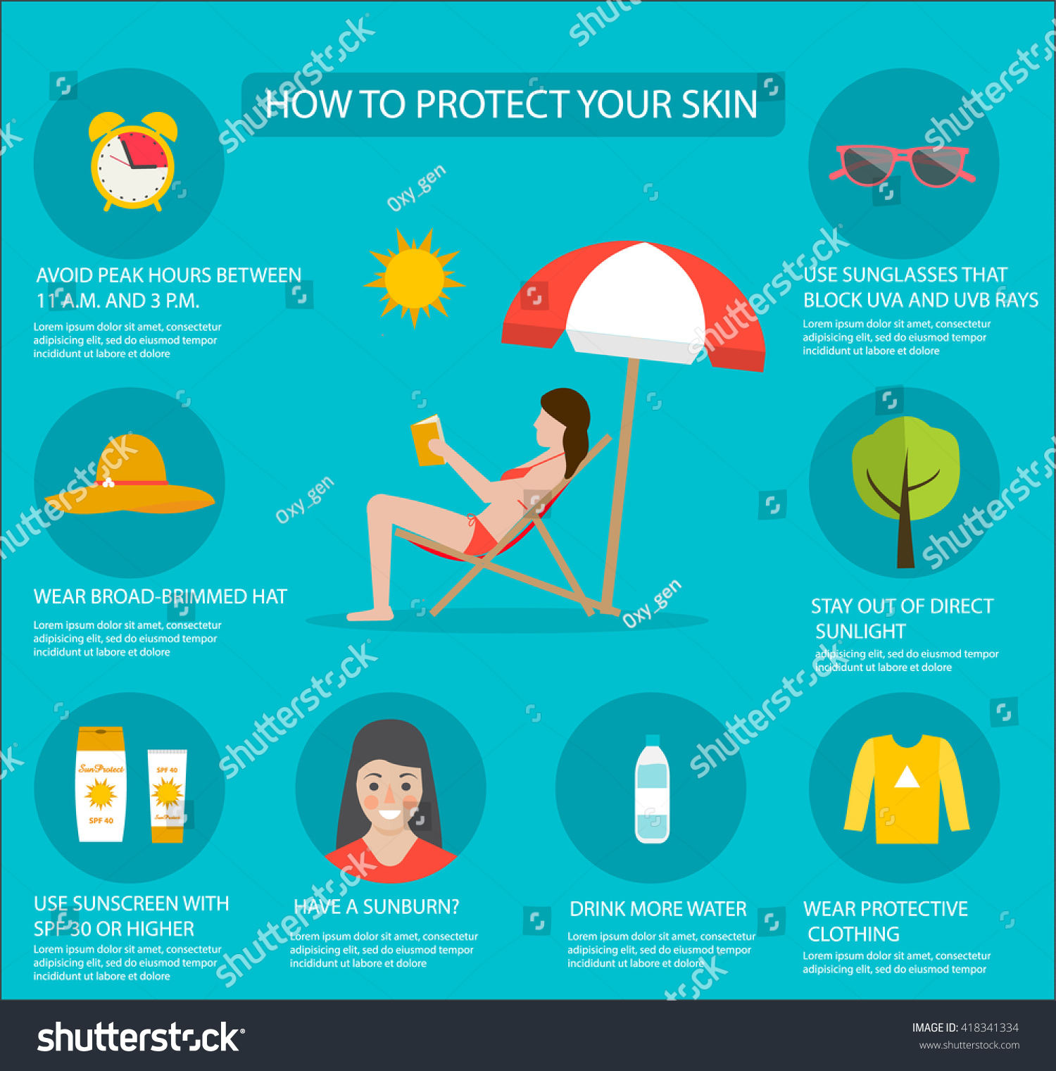 Sun Summer Safety Tips Hat Sunscreen Stock Vector 418341334 - Shutterstock