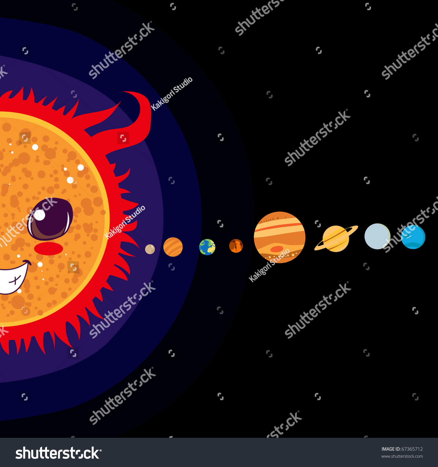 Sun Cartoon Solar System Planets Sorted Stock Vector 67365712 ...