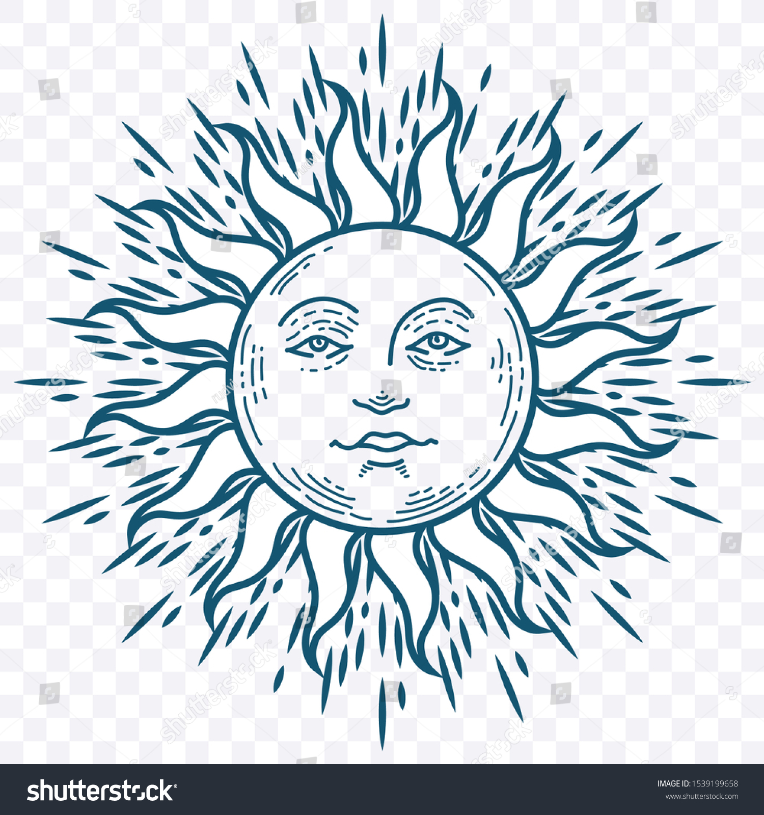 Sun Face Tattoo Vitnage Design Vector Stock Vector Royalty Free