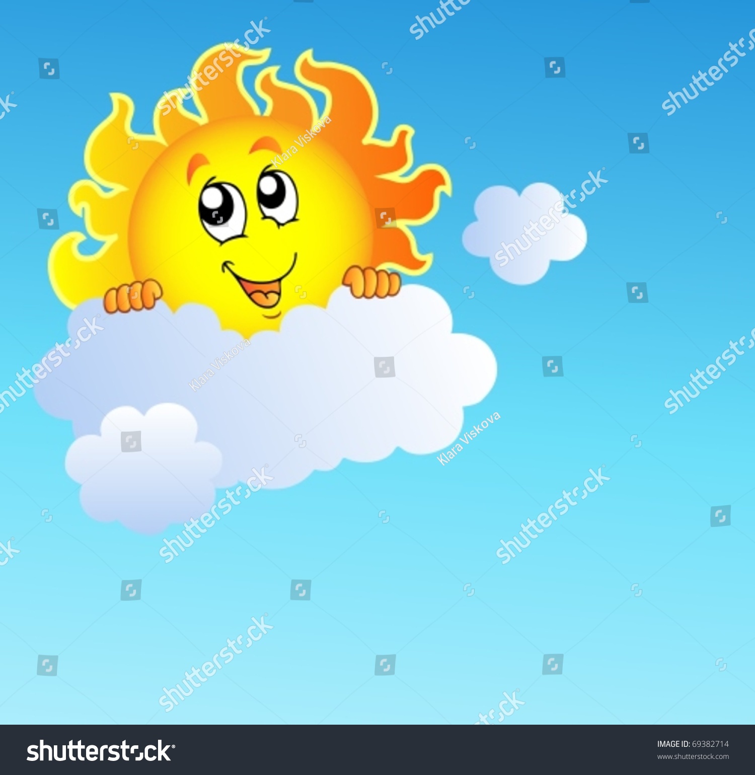 Sun Holding Cloud On Blue Sky - Vector Illustration. - 69382714 ...